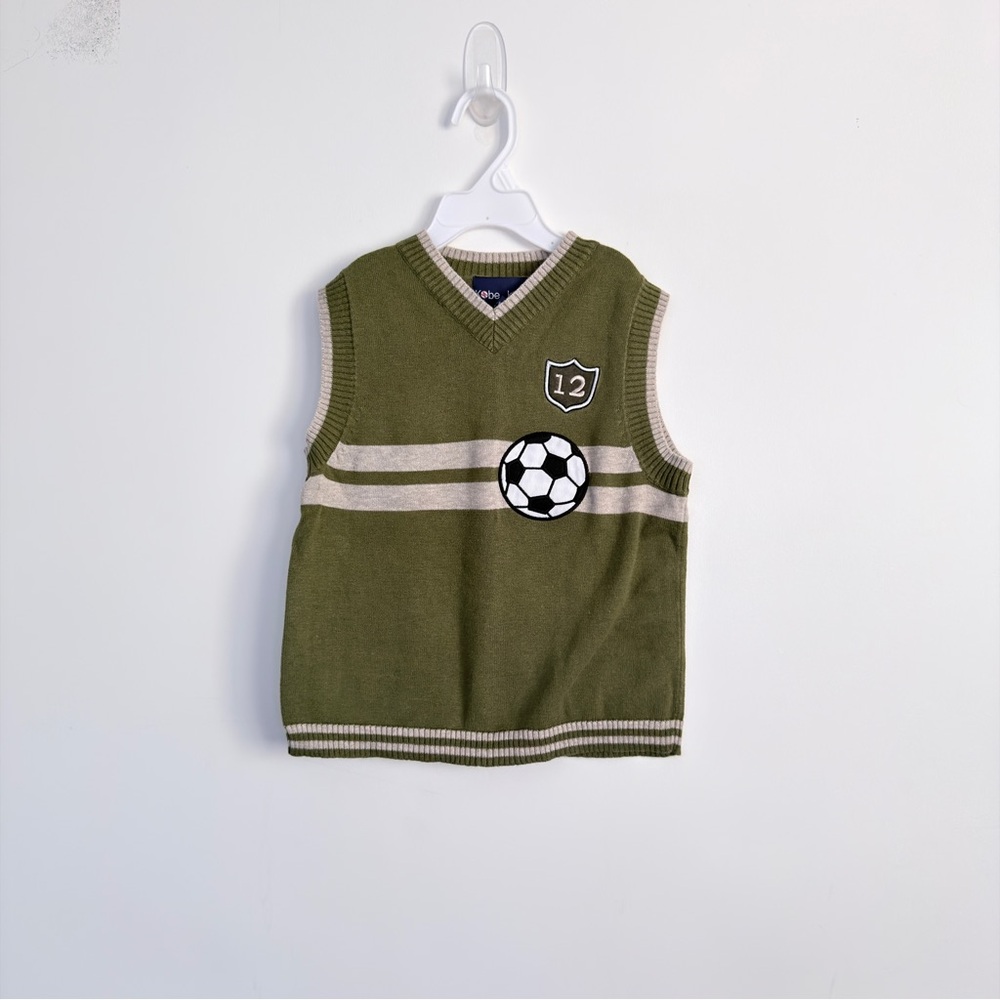 Kobe Kids Soccer Sweater Vest Green Y2K Preppy Embroidered Boys Size 5